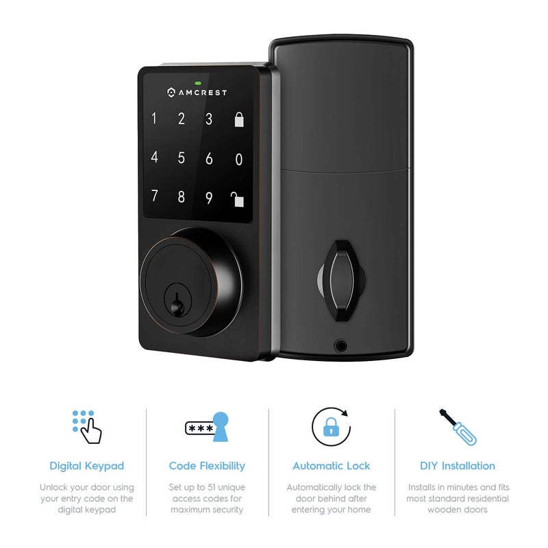 Amcrest Keyless Entry Door Lock Deadbolt, Digital Door Locks with Keypads, Smart Lock, Electronic Keypad Door Knob Cylinder Deadbolt, Automatic Locking, Heavy Duty Commercial Grade ADL220-B - Image 2